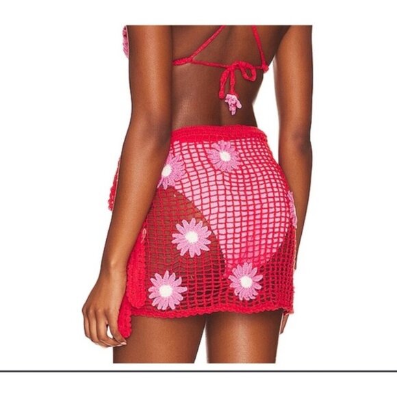 Aqua Bendita x REVOLVE XS Maia Sarong in Fuschia & Red MSRP $200 NWOT - Picture 5 of 11